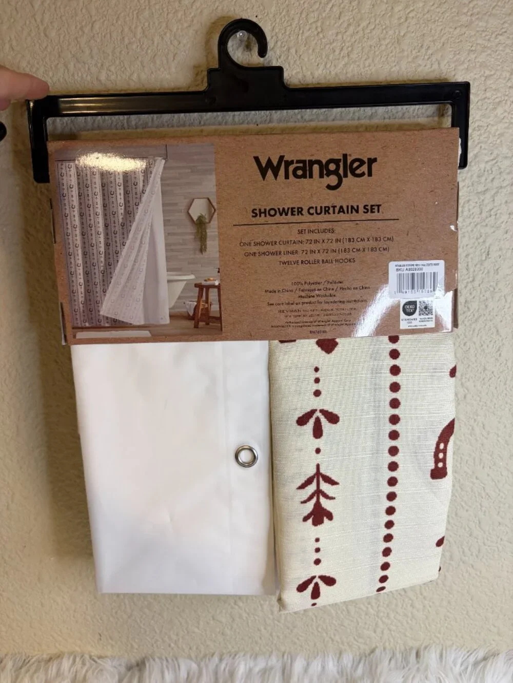 Wrangler Western Horseshoe Shower Curtain Liner Hooks 14 Piece Set 72x72 NWT